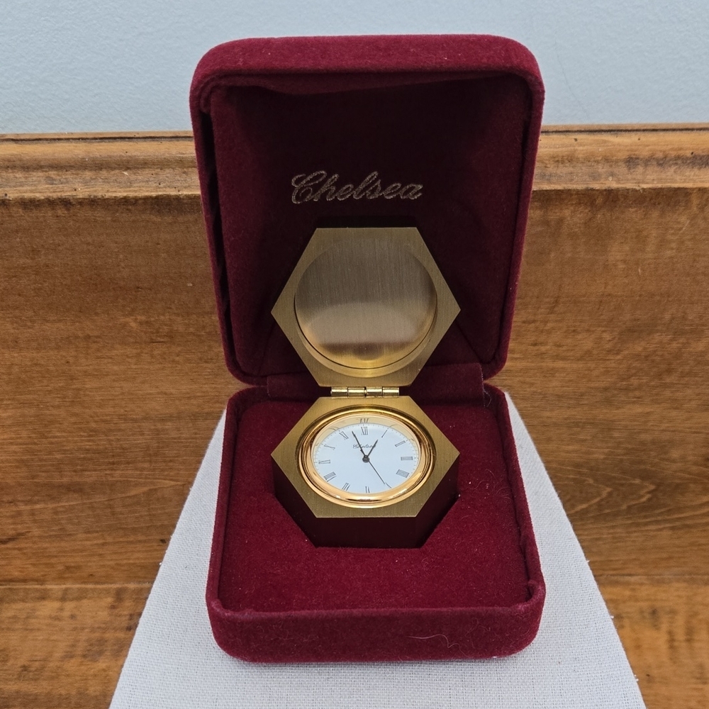Chelsea Hexagonal Brass Clock In Presentation Case